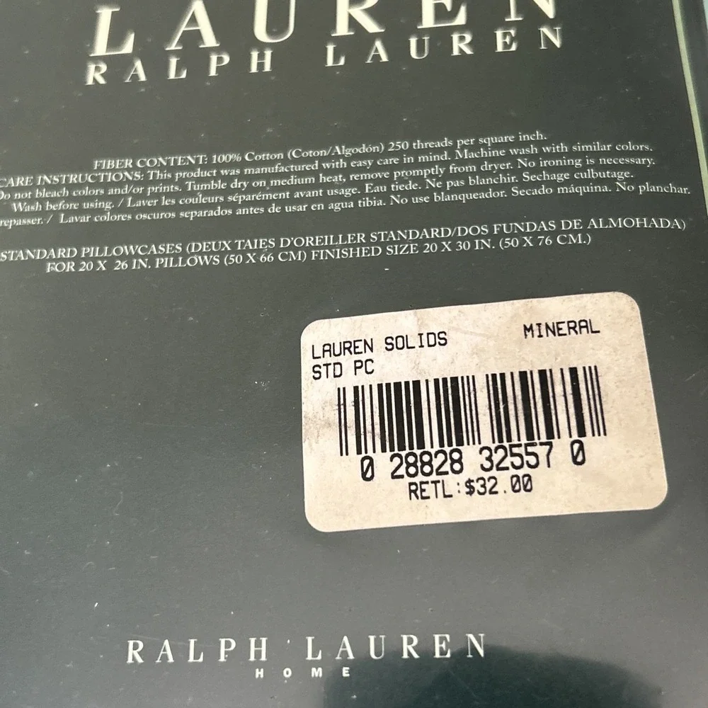 Lauren Ralph Lauren Mineral (Green) King Size  Pillowcases New Old Stock Sealed